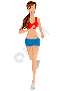 迷人比基尼女孩白色背景矢量插图上轻感迷人的轻跑步女子的全长肖像插画