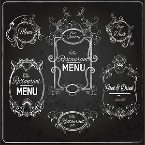 餐厅风格优雅的花卉书法黑板餐厅菜单标签矢量插图插画