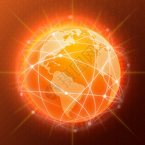 网络地球仪橙色球体地球社交媒体矢量插图图片