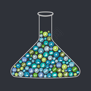 科学烧杯轮廓与实验室图标矢量插图图片