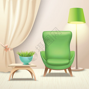 家具宣传单室内客厅,扶手椅茶几矢量插图插画