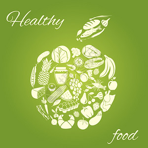苹果由水果蔬菜肉类食品杂货成的健康机食品矢量图图片