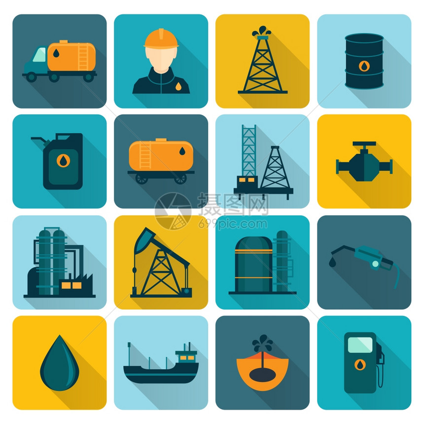 石油开采炼油石油生产行业用油轮运输船舶符号图标平矢量插图图片