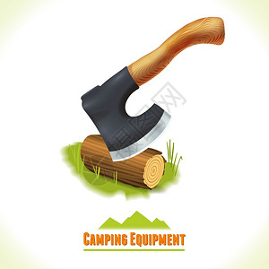野营夏季户外活动设备斧头原木符号矢量插图图片
