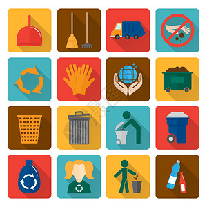 垃圾垃圾清理回收环境符号平阴影图标矢量插图图片
