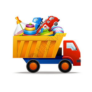 装饰儿童玩具塑料卡车隔离白色背景矢量插图图片