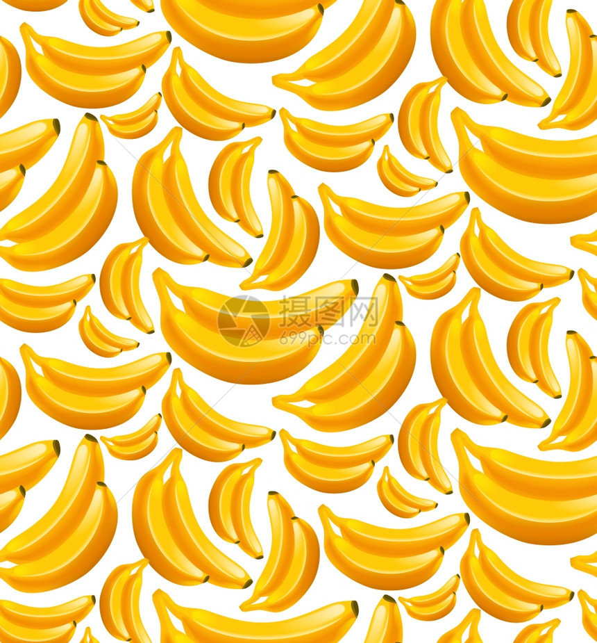 黄色成熟新鲜水果香蕉无缝图案矢量图图片