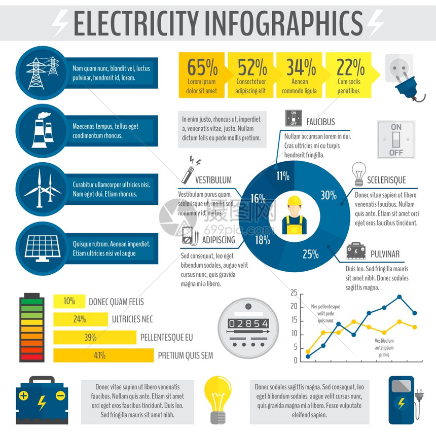 电能蓄能器工业信息图表模板与图表图表矢量插图图片