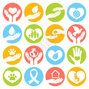 慈善捐赠社会服务志愿者白色圆形按钮矢量插图图片