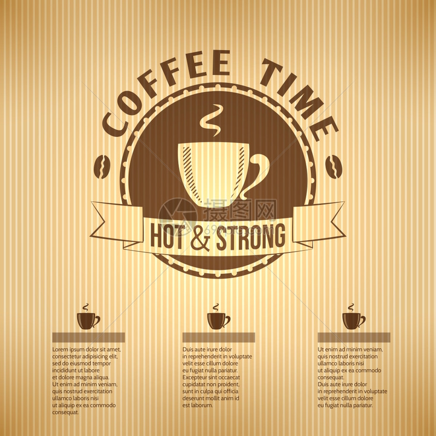 餐厅咖啡厅菜单与咖啡杯标签条纹背景矢量插图图片