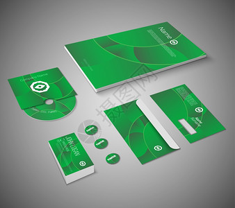 绿色企业名片绿色抽象商业公司文具模板,用于企业身份品牌插图插画