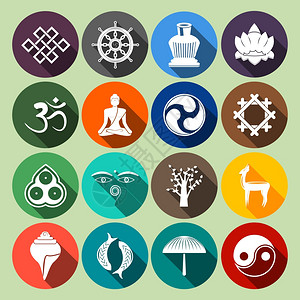 佛教瑜伽东方传统精神印度符号图标平孤立矢量插图图片