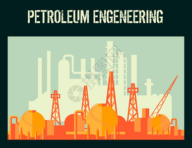 工业海报石油工业石油工厂海报与工业建筑矢量插图插画