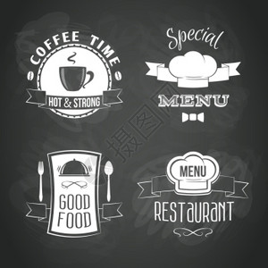 餐厅菜单食品饮料标志黑色黑板孤立矢量插图图片