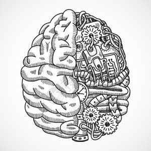人脑工程加工机器草图矢量插图图片