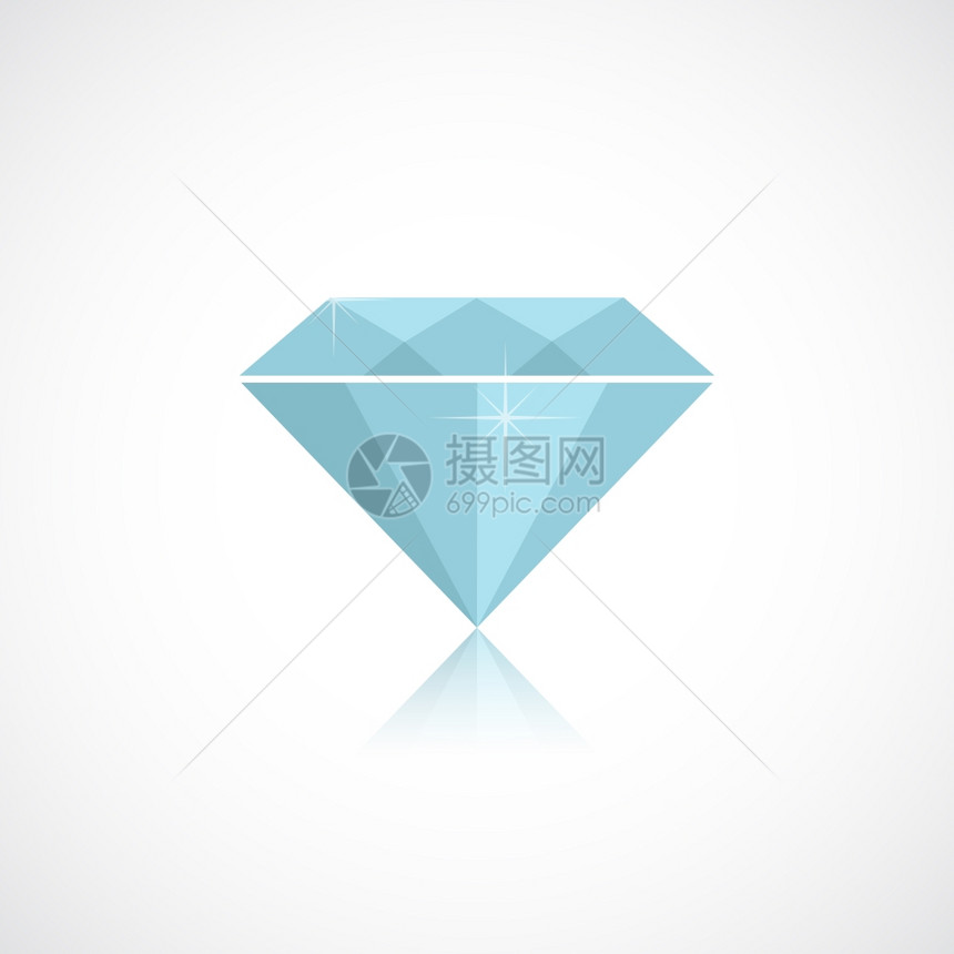 蓝色闪亮的钻石隔离白色背景矢量插图上图片