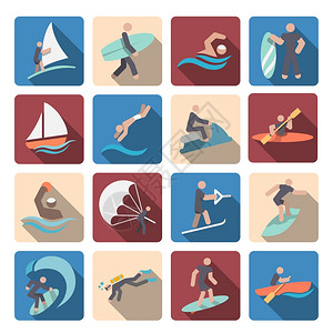 冲浪板图水上运动夏季极限活动彩色象形图图标矢量插图插画