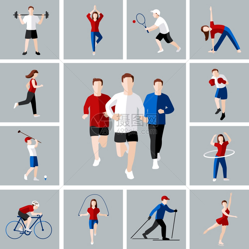 体育休闲人的活动图标矢量插图图片