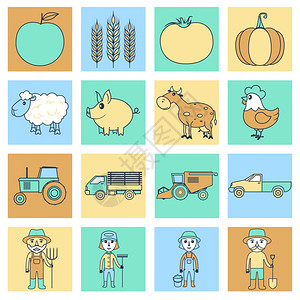 动物图农场农业农民平线业务图标孤立矢量插图插画