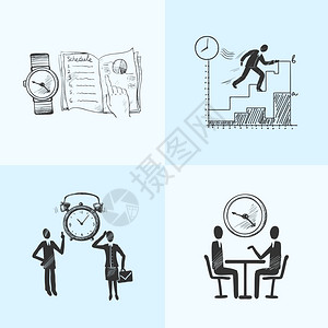 时间管理成草图图标与业务规划会议孤立矢量插图图片