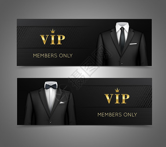 两个横向VIP特权成员奢侈品广告黑色横幅商人适合矢量插图背景图片