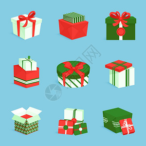 绿色白色红色盒子包装礼品传递图标矢量插图图片