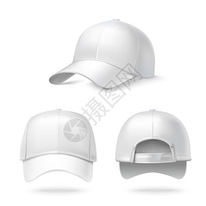 真实的背侧视图白色棒球帽隔离白色背景矢量插图插画