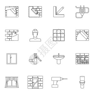 家庭维修改造大纲图标与工作工具隔离矢量插图图片