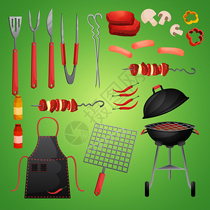 肉类蔬菜烧烤食品火灾户外派装饰图标矢量插图图片