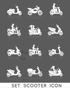 白色滑板车摩托车车辆与人的轮廓图标矢量插图图片
