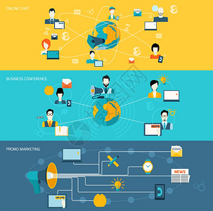 商务沟通宣传营销会议线聊天横幅与扩音器隔离矢量插图图片