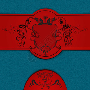 纹章彩色素描背景与冠盾章狮子与矢量插图背景图片