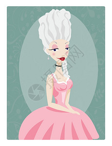 女性宫寒美丽的轻女王,玛丽安托瓦内特,穿着粉红色的长袍插画
