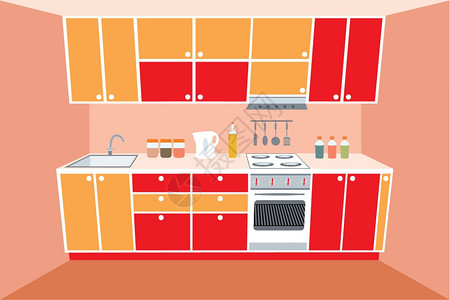 现代风格厨房厨房家具插画