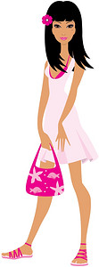 挑衅穿粉红色裙子的女孩插画
