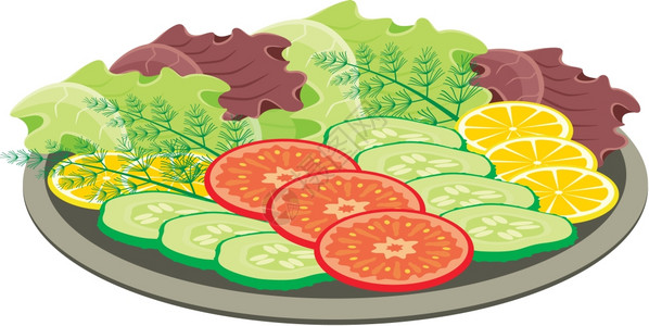 绿色沙拉盘子里蔬菜插画