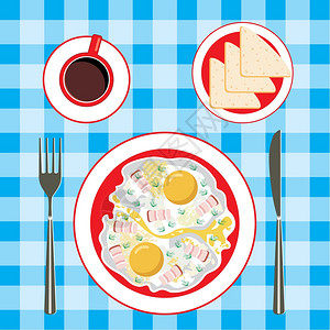 餐具包盘子里的煎蛋,咖啡包插画