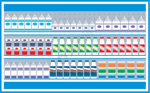 酸奶饮料乳制品的超市货架插画