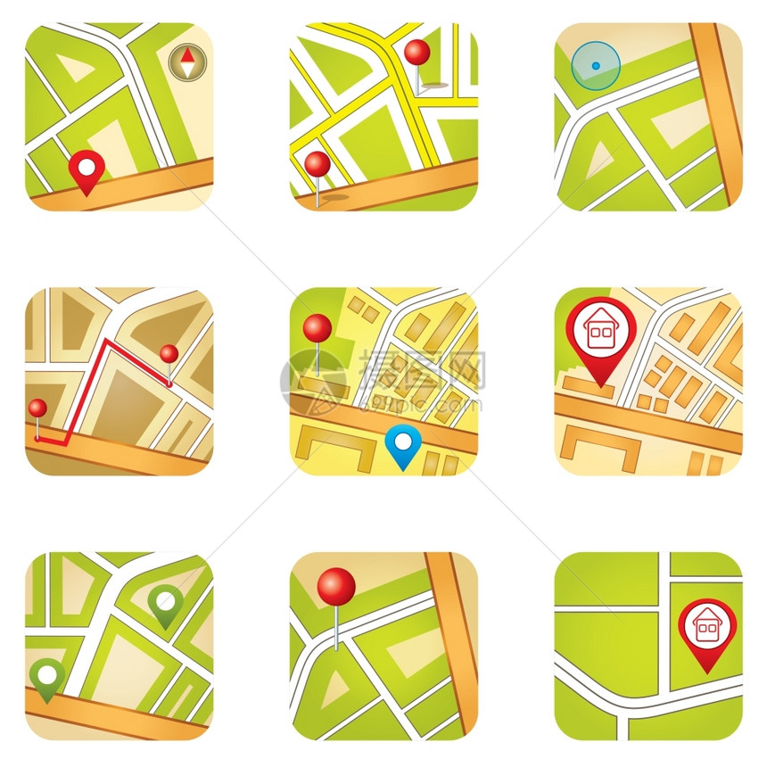 带GPS图标的城市矢量,梯度,EPS10图片