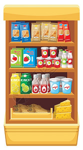 酸奶货架超市里同产品的货架形象插画