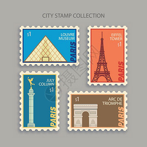 米兰城市邮政邮票收集城市邮政邮票收集矢量插画