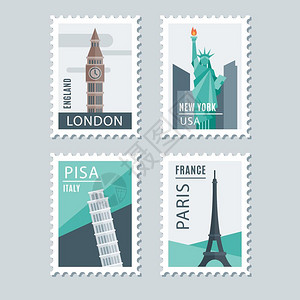 米兰城市邮政邮票收集城市邮政邮票收集矢量插画