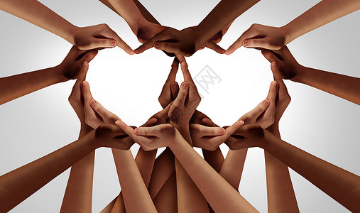 爱和团结伙伴关系作为不同人群的心手相互交织在一起形成个包容和支持的象征成为团队合作和结的象征社区高清图片素材