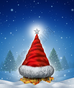 圣诞帽形状的圣诞树图片