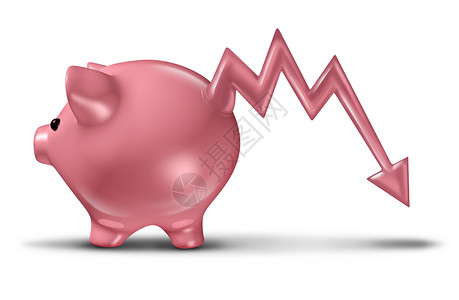 以股市图表箭头形状尾的陶瓷小猪银行储蓄损失和亏该箭头正在下降成为白色背景投资风险的金融概念背景图片