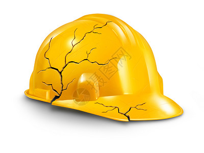 以破碎的黄硬头盔作为工伤和保险的象征对工人造成身体损害和痛苦背景图片