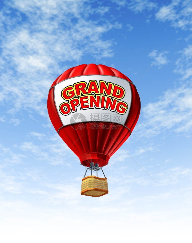 热气球开场白和广告蓝色的夏天空背景象征着新的商业开始图片