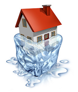 房地产回收标志用融冰中的房屋作为住概念改善购者和卖主的经济减免债务改善经济和低抵押利率背景
