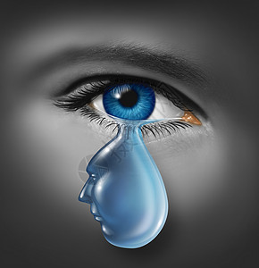 由于痛苦的丧失或关系破裂,头部的撕成为心理健康问题的象征,人类面部和眼泪的悲伤概念。背景图片
