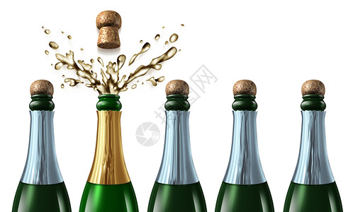 欣喜若狂由五瓶香槟装有封闭的子以及选中的瓶子以盛装冲浪庆祝设计图片